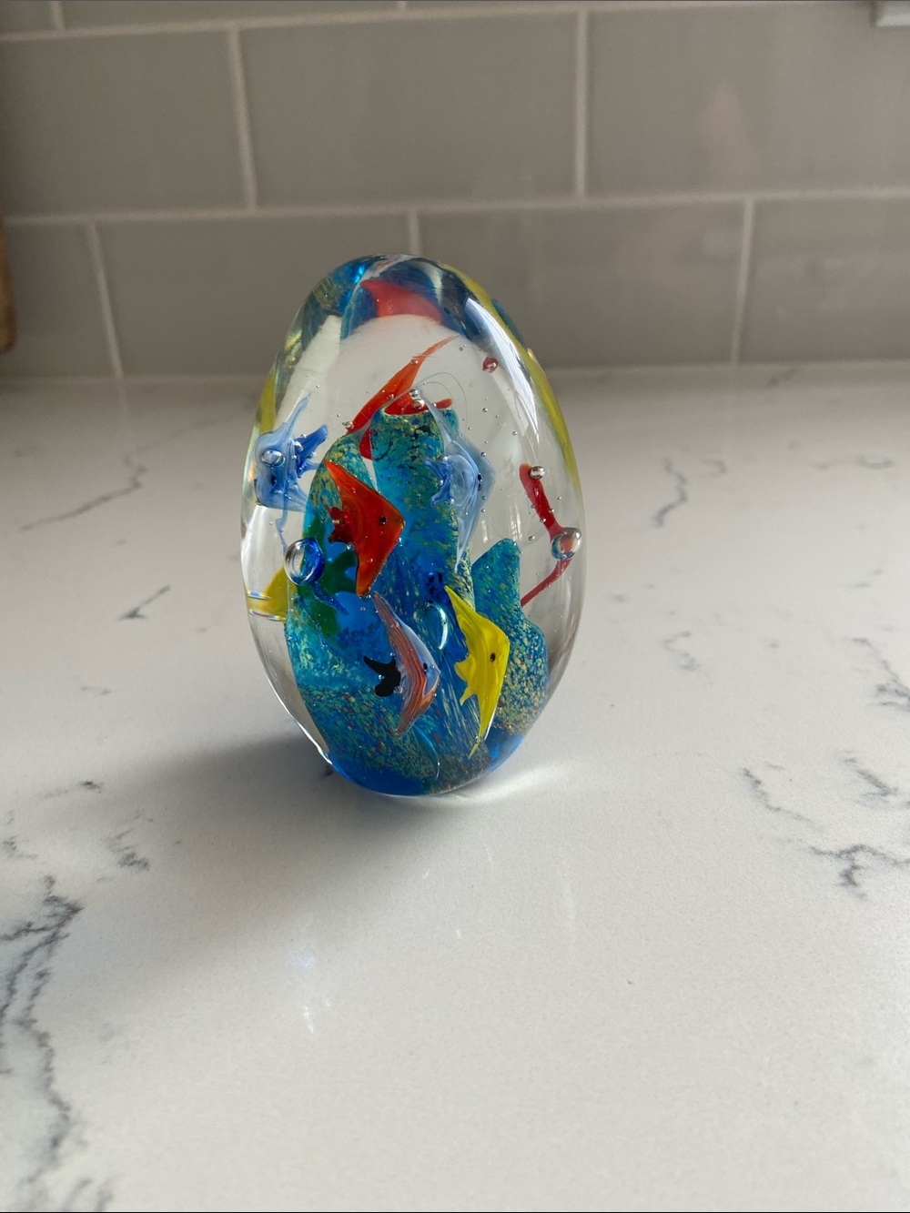 Vintage Art Glass Aquarium Tropical Fish Paperweight Hand Blown 4.25”